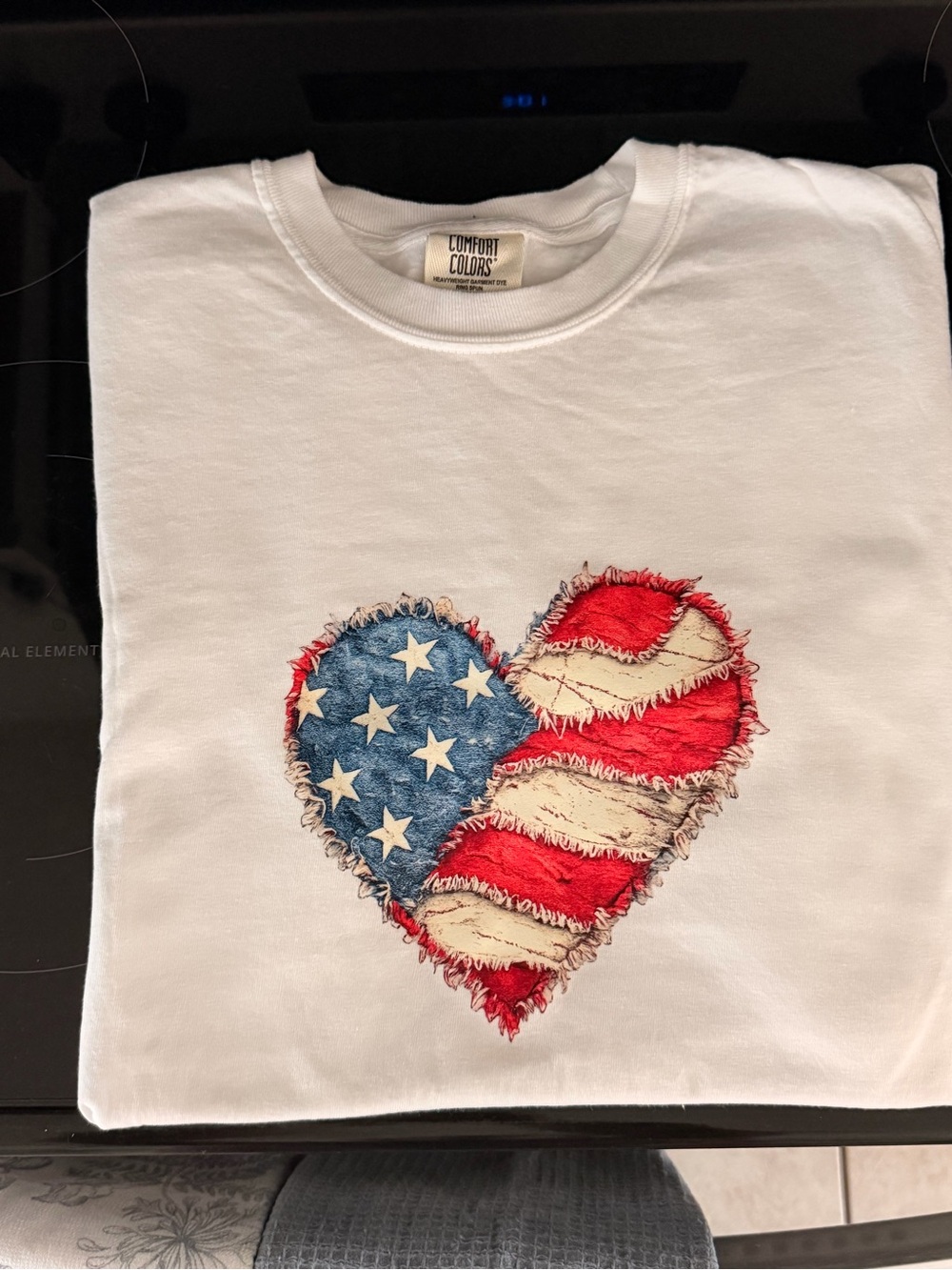 Comfort Colors White Tee with Distressed Flag Heart